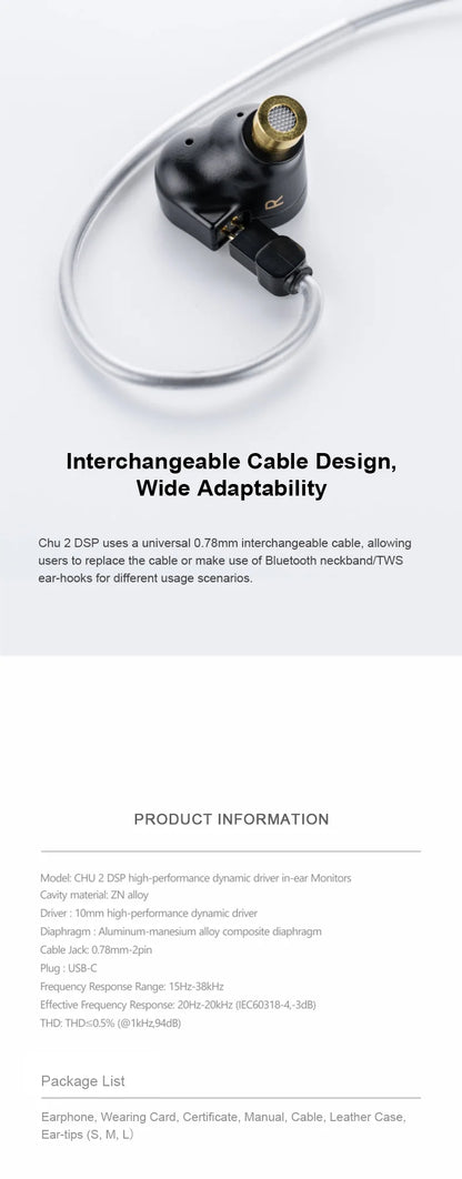 MOONDROP Chu II DSP Type-C Wired Earphones with Microphone, 10mm Dynamic Driver HiFi In-Ear Monitors, High-Performance IEM Earbuds
