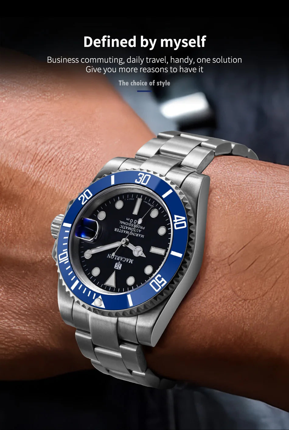 MACARLON Design New 41mm Mechanical Watch Men Sapphire Glass Luminous Stainless Steel Waterproof China NH35 Automatic Watch TOP