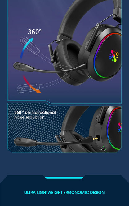 LDON Wireless Gaming Headset PS5 PS4 Bluetooth 2.4GHz Headphones 3D Surround Sound Noise Cancelling Mic Low Latency