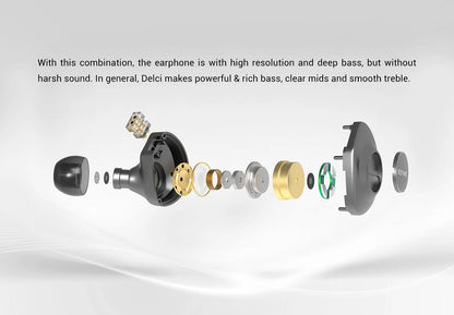 KEFINE Delci HiFi Wired IEM Earphones with 10mm DLC+PU Dynamic Driver, CNC Metal Housing, Detachable 0.78mm 2Pin Cable