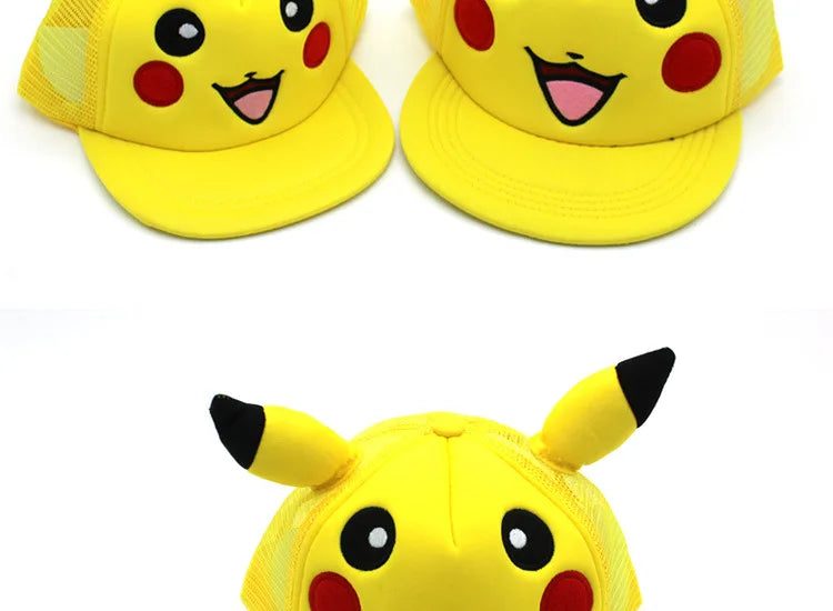 Cartoon Pikachu Cosplay Baseball Hat with Ears Cute Pokemon Baseball Cap for Adults Kids Costume Party Gift