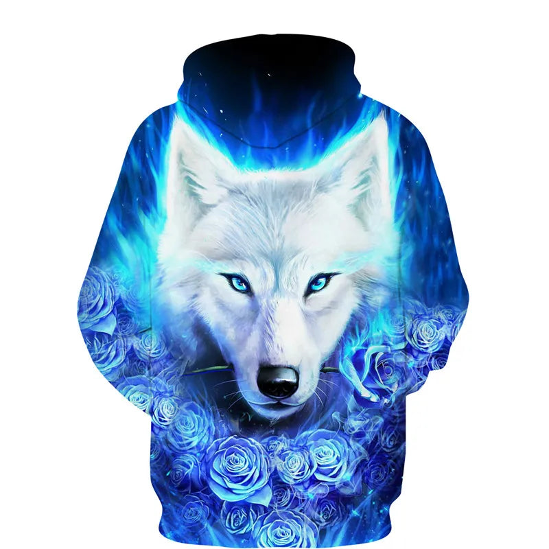 Sweat à capuz com fecho e estampado 3D de lobo, estilo streetwear, para homem/mulher, casaco com capuz unissexo casual hip-hop