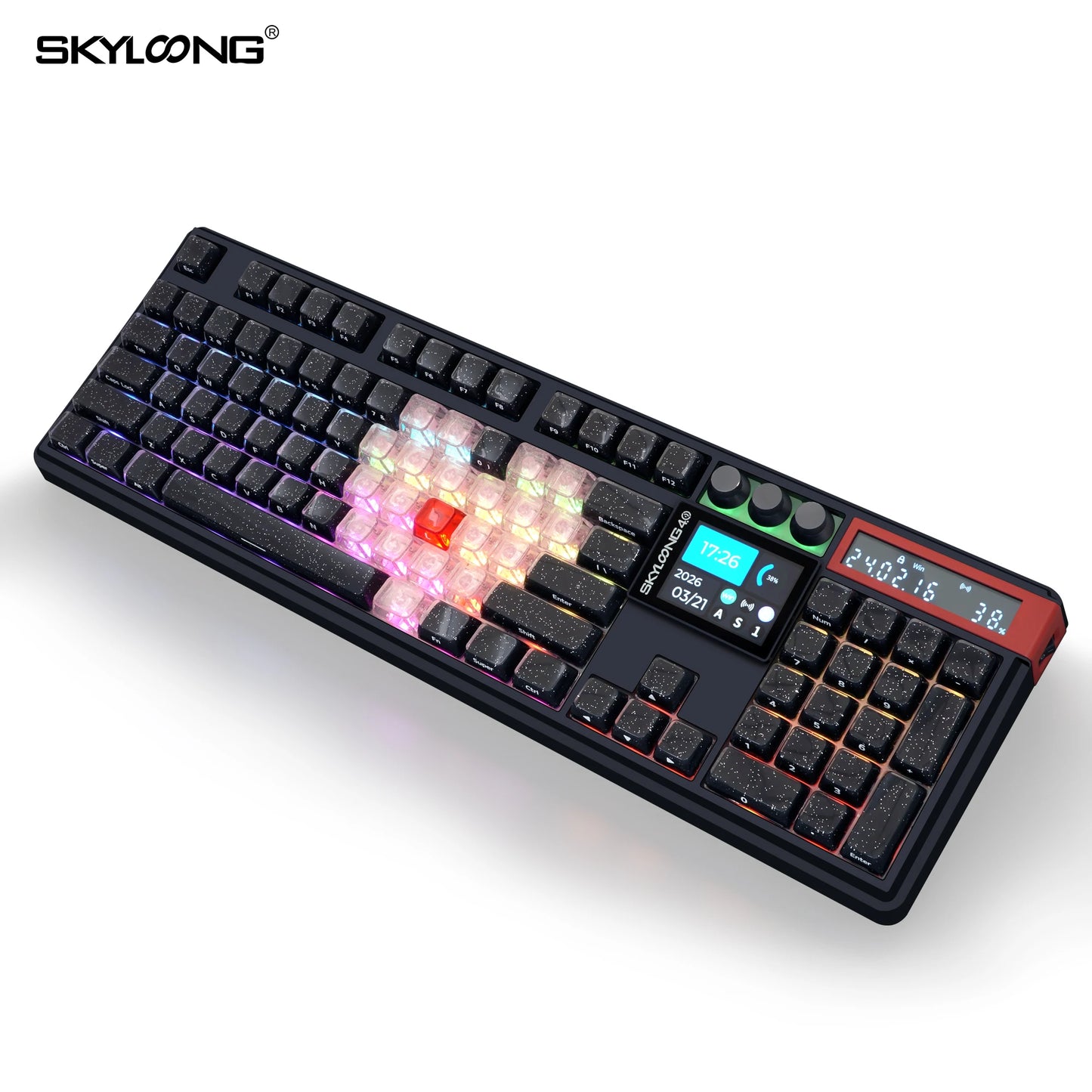 SKYLOONG GK104 Pro Wireless Mechanical Keyboard, 104-Key Custom Hot-Swappable RGB Gaming Keyboard with LCD Screen, Triple Mode Bluetooth/2.4G/USB-C Mechanical Keyboard