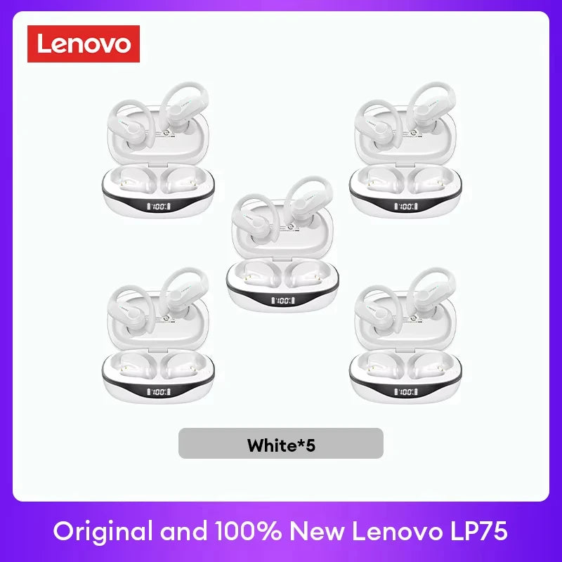 Lenovo LP75 TWS Bluetooth 5.3 Wireless Earphones – LED Display, Noise Reduction, Waterproof True Wireless Earbuds with Microphone & Deep Bass Sound