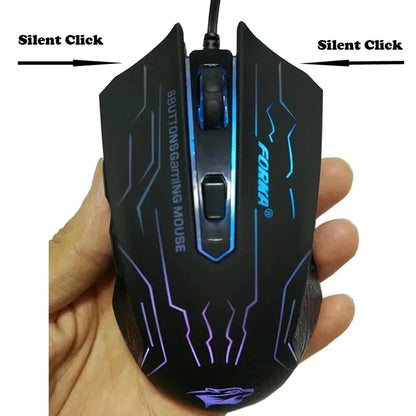 Silent Click USB Wired Gaming Mouse RGB, 6-Button Optical Gaming Mouse with Adjustable 3200 DPI, Ergonomic USB Gaming Mouse for PC, Laptop & Notebook