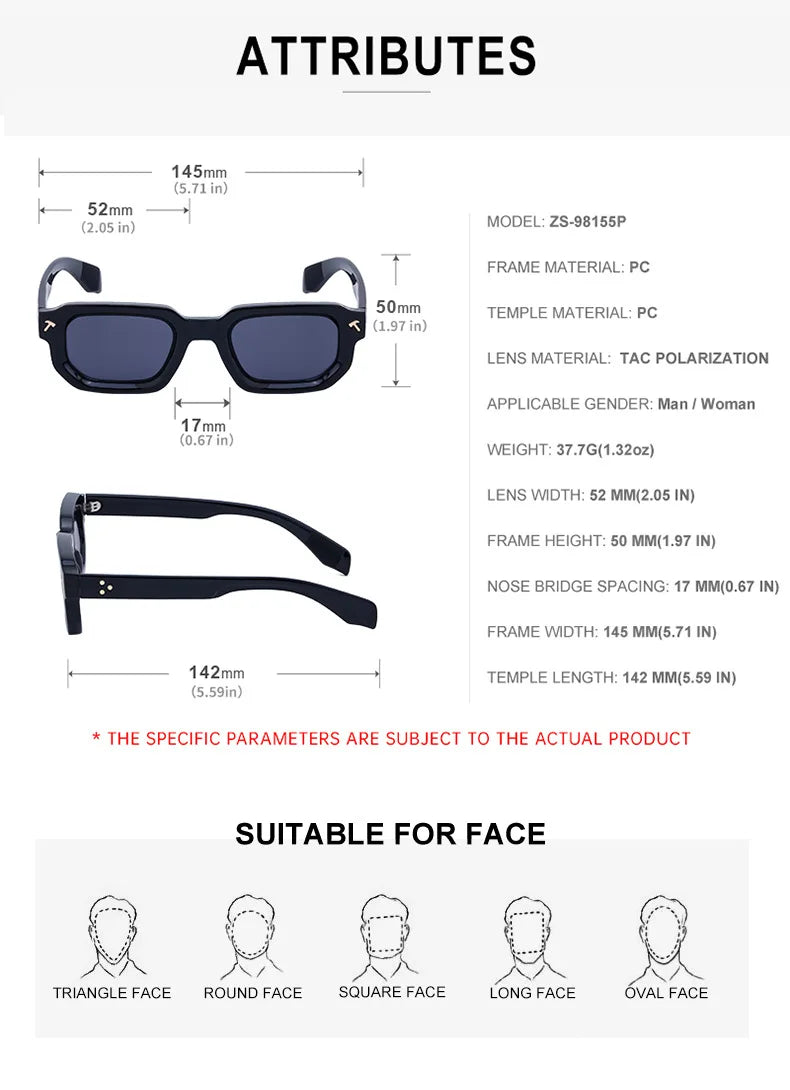 Polarized Square Sunglasses Men 2026 Luxury Brand Designer New Fashion Rectangle Sun Glasses For Women Driving Shades Eyewear