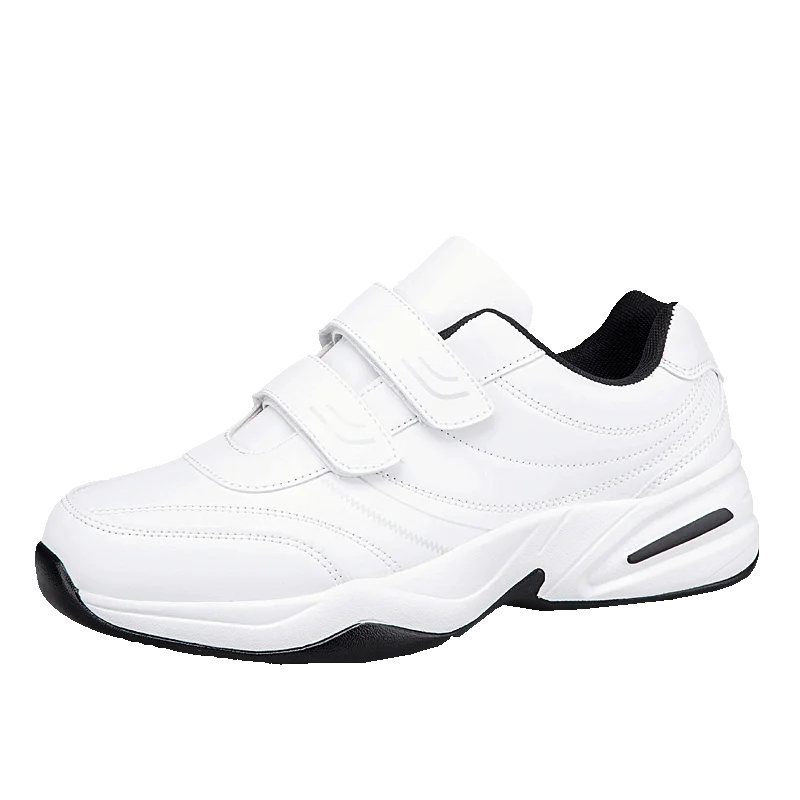 Men's Adjustable Hook and Loop Leather Sneakers Casual Sports Shoes White Sneakers Masculino Zapatillas Deportivas Tenis