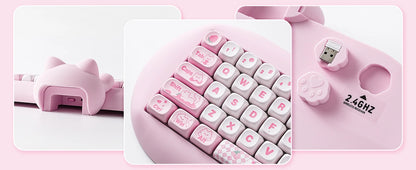 YUNZII C68 Pink 65% Hi-Fi Cute Cat Silicone Hot Swap NKRO  Ergonomic Wireless BT5.0/2.4G/Wired RGB Mechanical Gaming Keyboard