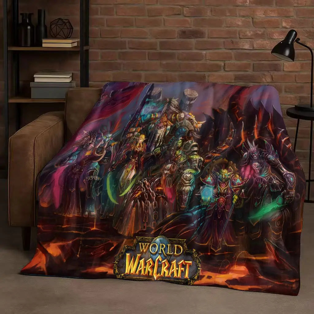 3D WOW World of Warcraft Game Demon Hunter Arthas Cartoon Flannel Blanket,Ultra Soft Plush Throw for Home Bedroom Bed Sofa Cover