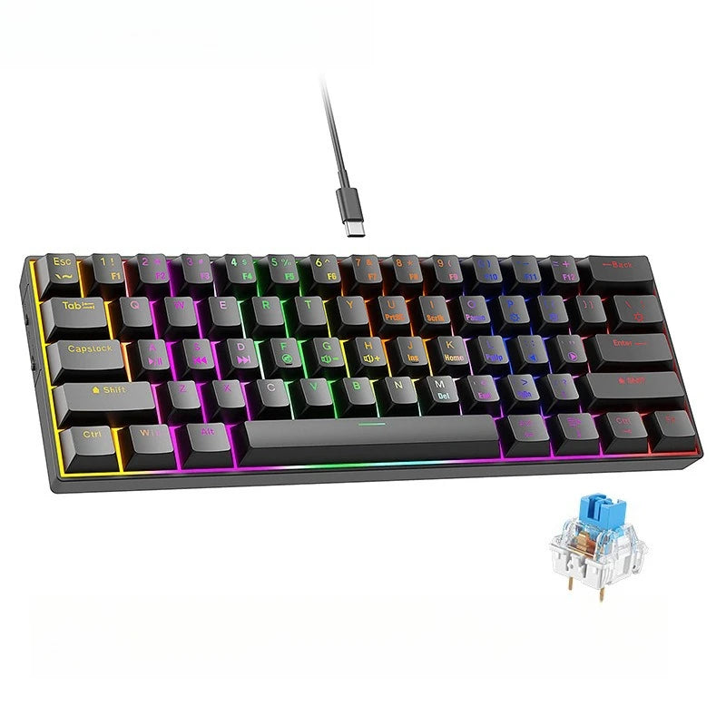 60% mechanical keyboard 61 key wired luminous gaming keyboards Gamer teclado para computadora pc ergonomic black white key board