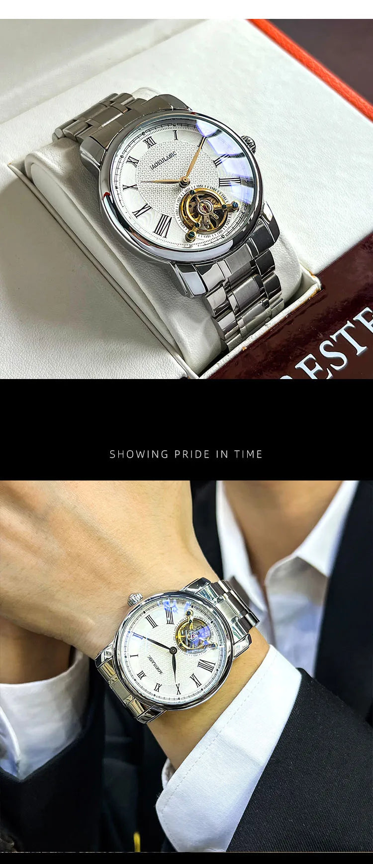 AOKULASIC Brand Men Mechanical Watch Fashion Luxury Business Tourbillion Wristwatch Male Waterproof Sport Automatic Casual Clock