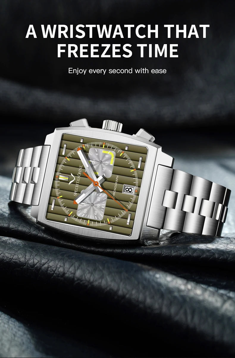 Specht&Sohne New Arrivals Japan VK64 Chronograph Men Quartz Watch 316L Stainless Steel Leather Strap Luminous Waterproof 30M