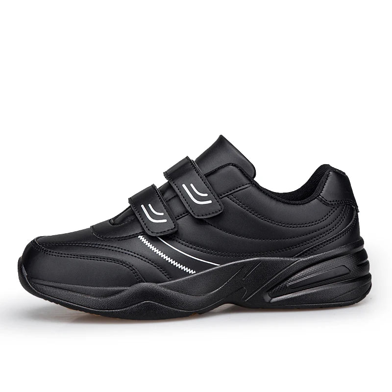Men's Adjustable Hook and Loop Leather Sneakers Casual Sports Shoes White Sneakers Masculino Zapatillas Deportivas Tenis