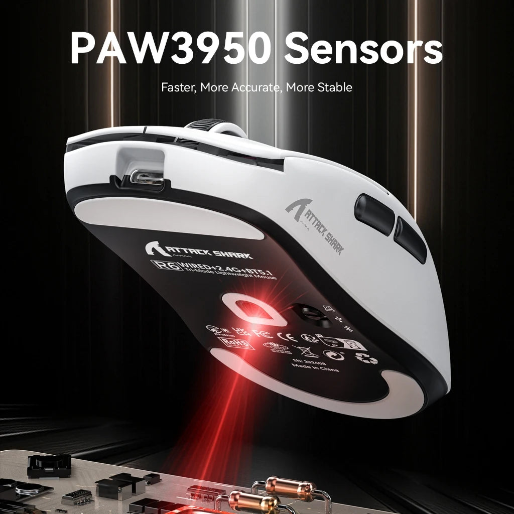 Attack Shark R6 Gaming Mouse Ultra-Light Wireless 8K, Tri-Mode PAW3950 24000 DPI Gaming Mouse with Bluetooth & Wired Connectivity
