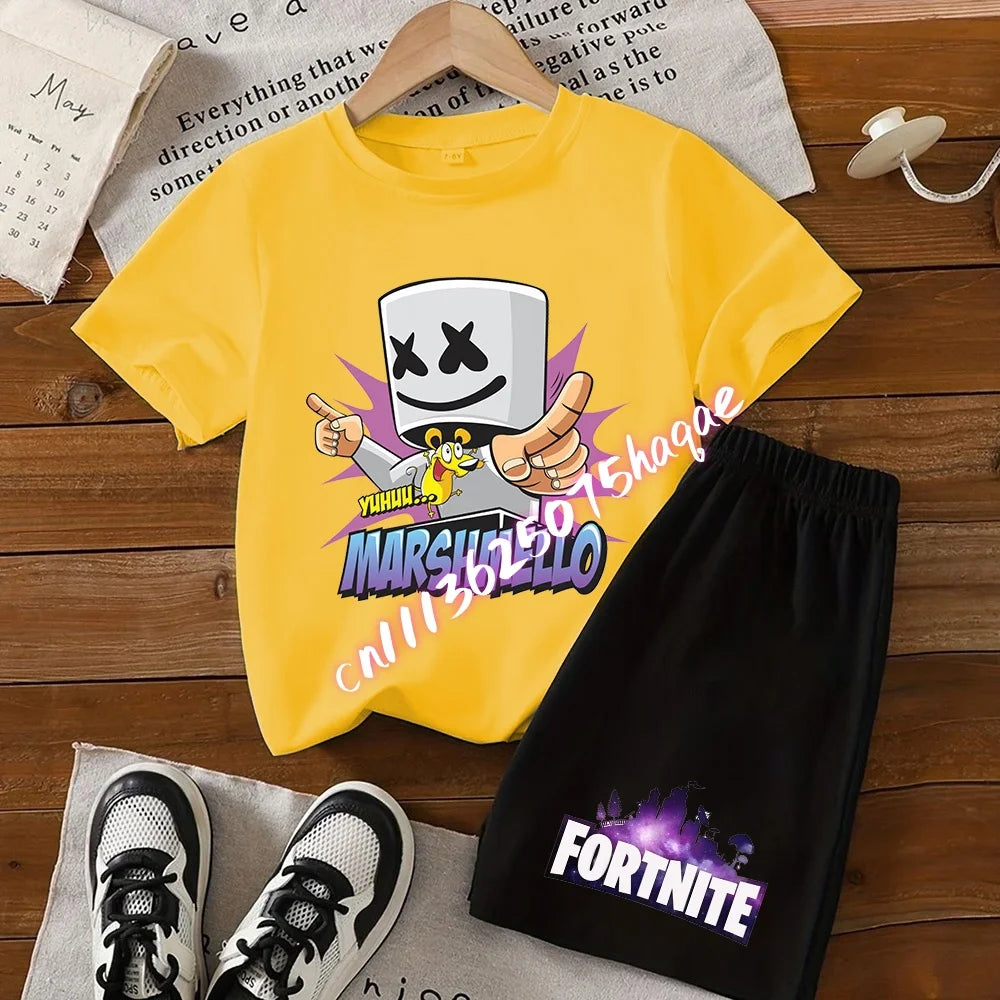 Fortnites Kids T Shirt Shorts Set Cartoon Figure Printed T Shirts Children Tops Summer Casual Sportswear Kids Boys Clothing