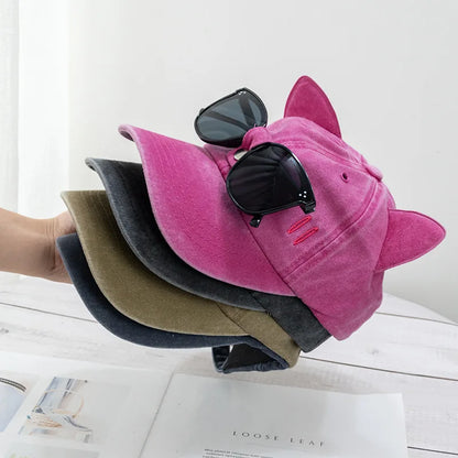New Cat Ears Sunglasses Baseball Cap Y2K Cotton Washed Pilot Snapback Caps Gorras Women And Men Outdoor Sunshade Sun Hats Unisex