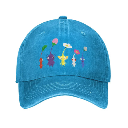 Sød Pikmin-mønstret kasket til mænd og kvinder i bomuld med anime- og tegneseriemotiv – Trucker-kasket til fritid og baseballkasket med justerbar størrelse