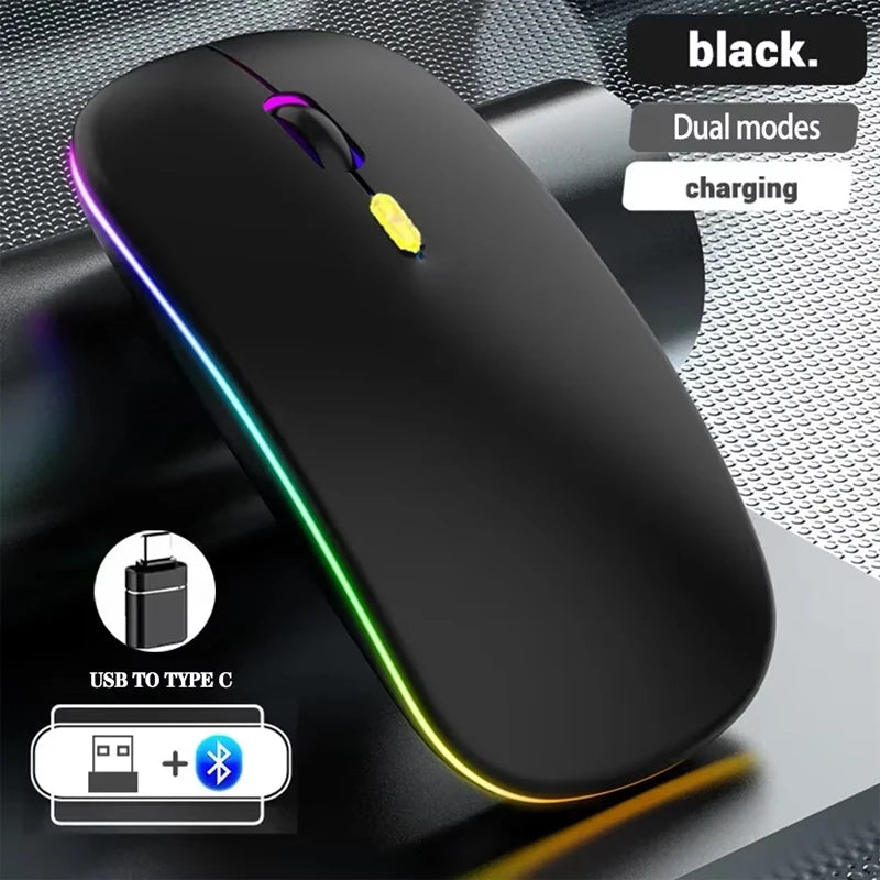Ladattava langaton hiiri kahdella yhteystilalla, Bluetooth-yhteensopiva 2.4G USB -tietokonehiiri kannettavalle, iPadille, tabletille ja pelikäyttöön
