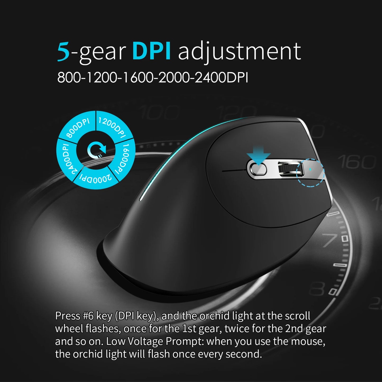 ZELOTES F36 Vertical Wireless Mouse Bluetooth Ergonomic Mouse, Rechargeable 2.4G Wireless Gaming Mouse, 2400 DPI Programmable Mouse for Laptop & PC