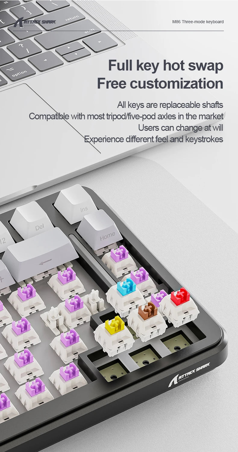 ATTACK SHARK M86 Wireless Mechanical Keyboard 75% Tri-Mode RGB Hot-Swappable Mechanical Keyboard with Side-Printed PBT Keycaps & 4000mAh Battery
