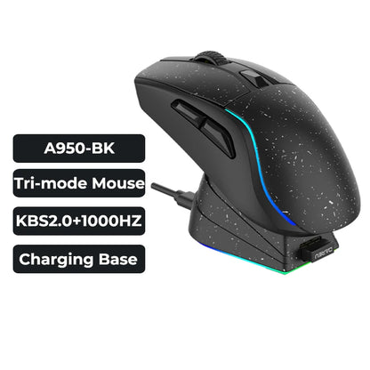 DAREU A950 Tri-Mode Wireless Gaming Mouse with Charging Dock, Bluetooth, 2.4G & Wired RGB Gaming Mouse, 12000 DPI Ergonomic Gaming Mouse for PC & Laptop