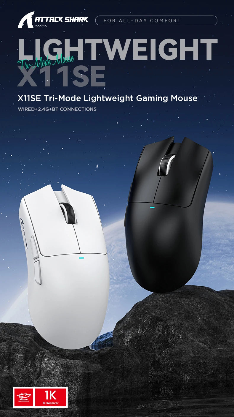 ATTACK SHARK X11 Wireless Gaming Mouse, 22K DPI PAW3311 Tri-Mode Gaming Mouse, Bluetooth 2.4G Wired RGB Lightweight Gaming Mouse