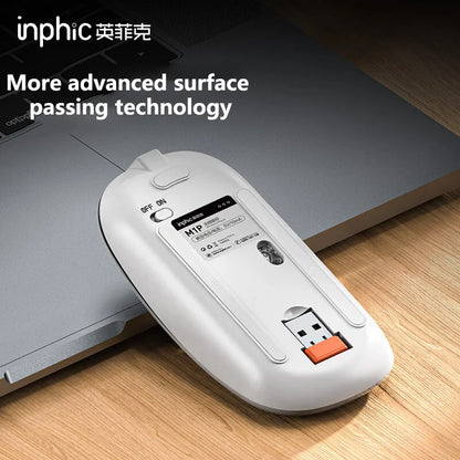 Inphic M1P langaton hiljainen toimistohiiri, erittäin ohut ja kannettava, USB-liitäntä, akun varaustason näyttö, TYPE-C-lataus