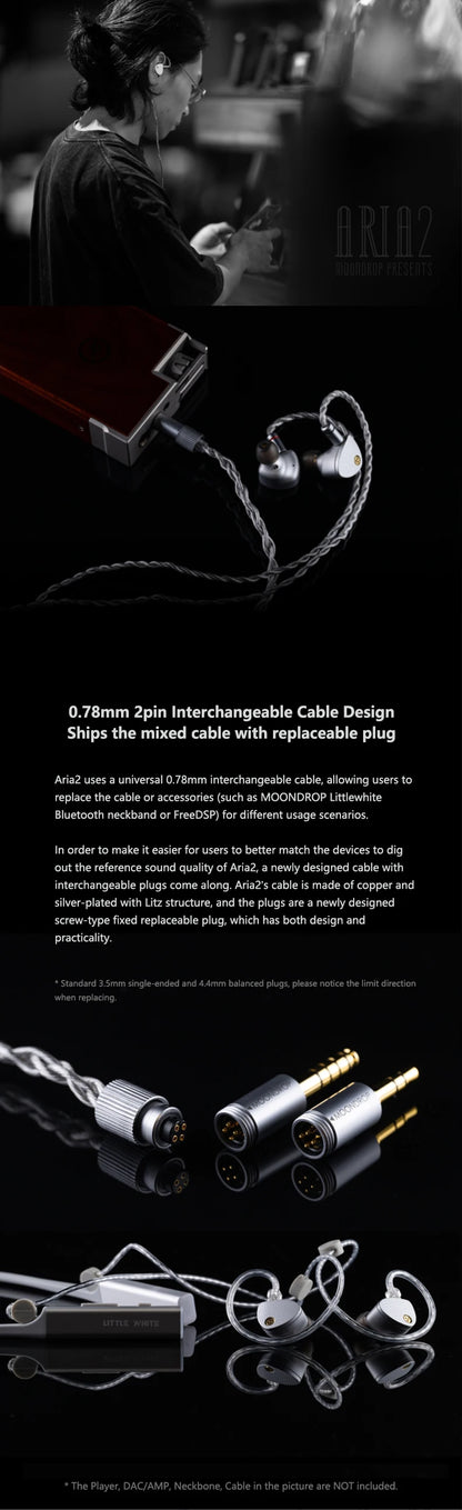 MOONDROP Aria 2 HiFi Wired IEM Earphones with Detachable Cable, High Performance Dynamic Driver In-Ear Monitor Earbuds 3.5mm/4.4mm Plug