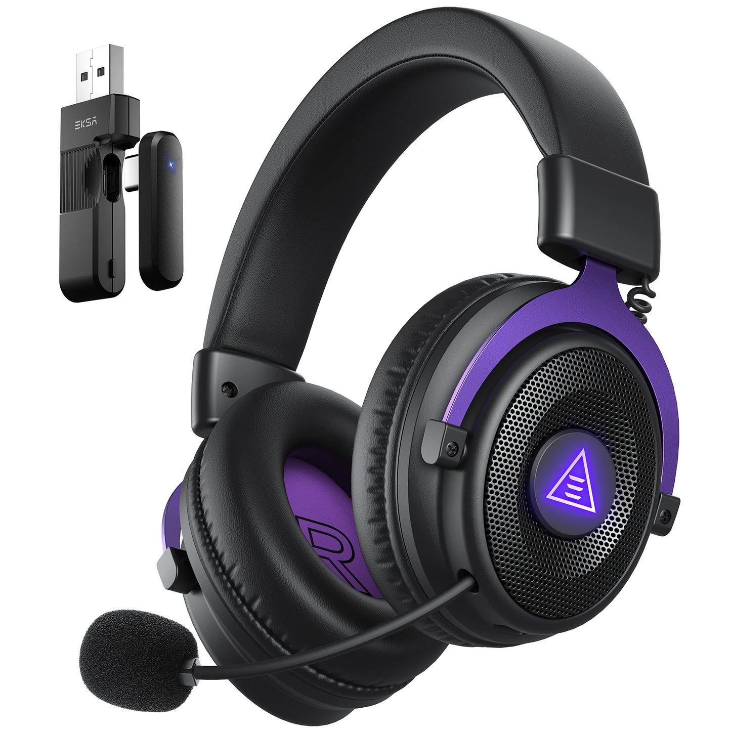 OneOdio EKSA E900 WT Wireless Gaming Headset Tri-Mode Bluetooth 5.3, 2.4GHz RGB Gaming Headset with Noise Cancelling Mic, 80H Battery for PC, PS5, PS4
