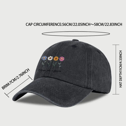 Vintage Washed Daisy Baseball Cap – Unisex “Flowers in Bloom” Letter Print Dad Cap – Outdoor Travel & Casual Sun Hat