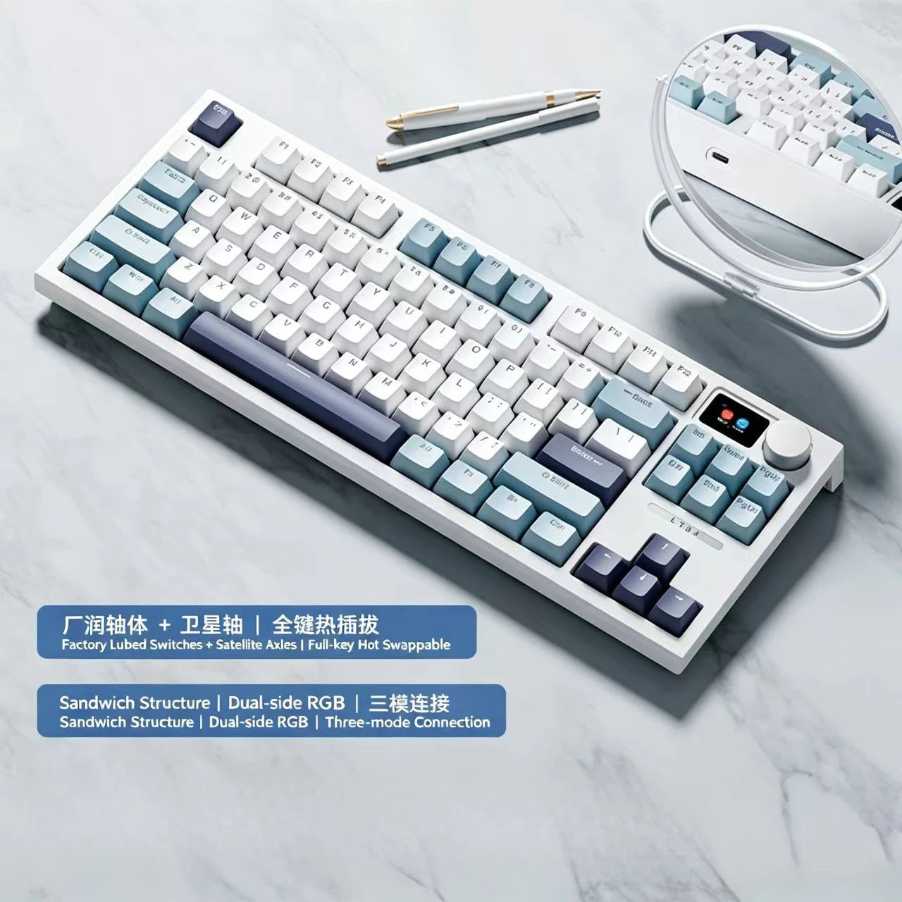 The New Hot-Selling EPOMAKER x AULA F75 75% ANSI Hot-Swappable Washer Bluetooth 5.0/2.4G Wireless/wired Mechanical Keyboard PBT