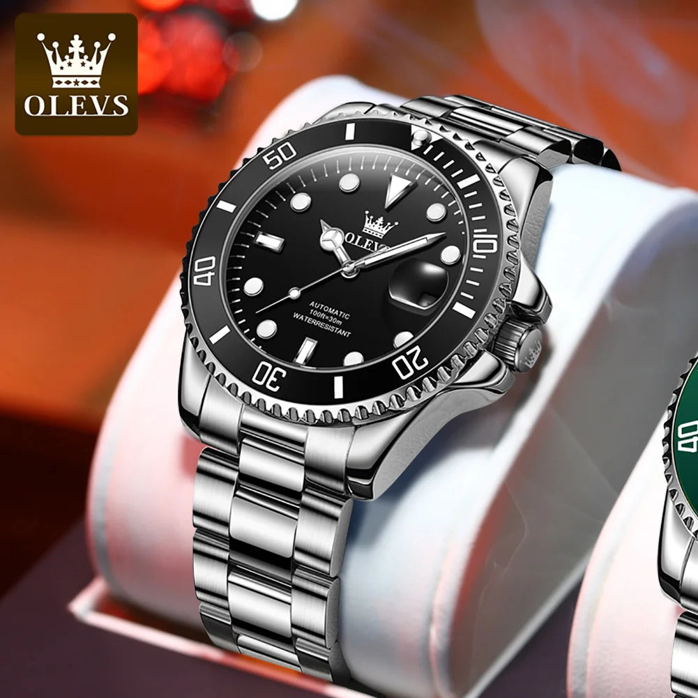 Montre pour homme OLEVS 6650 : montre mécanique automatique classique d'origine pour homme, cadran en zircon, étanche, luminescente, en acier inoxydable