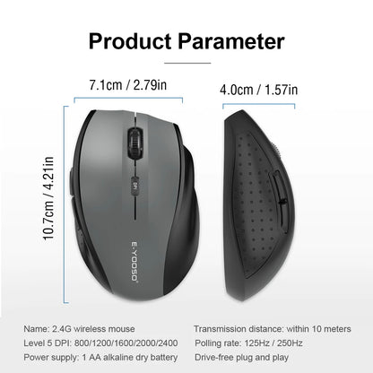 E-YOOSO E-1010 USB 2.4G Wireless Gaming Office Mouse, 2400 DPI Optical Game Mice, Ergonomic for Laptop PC Computer