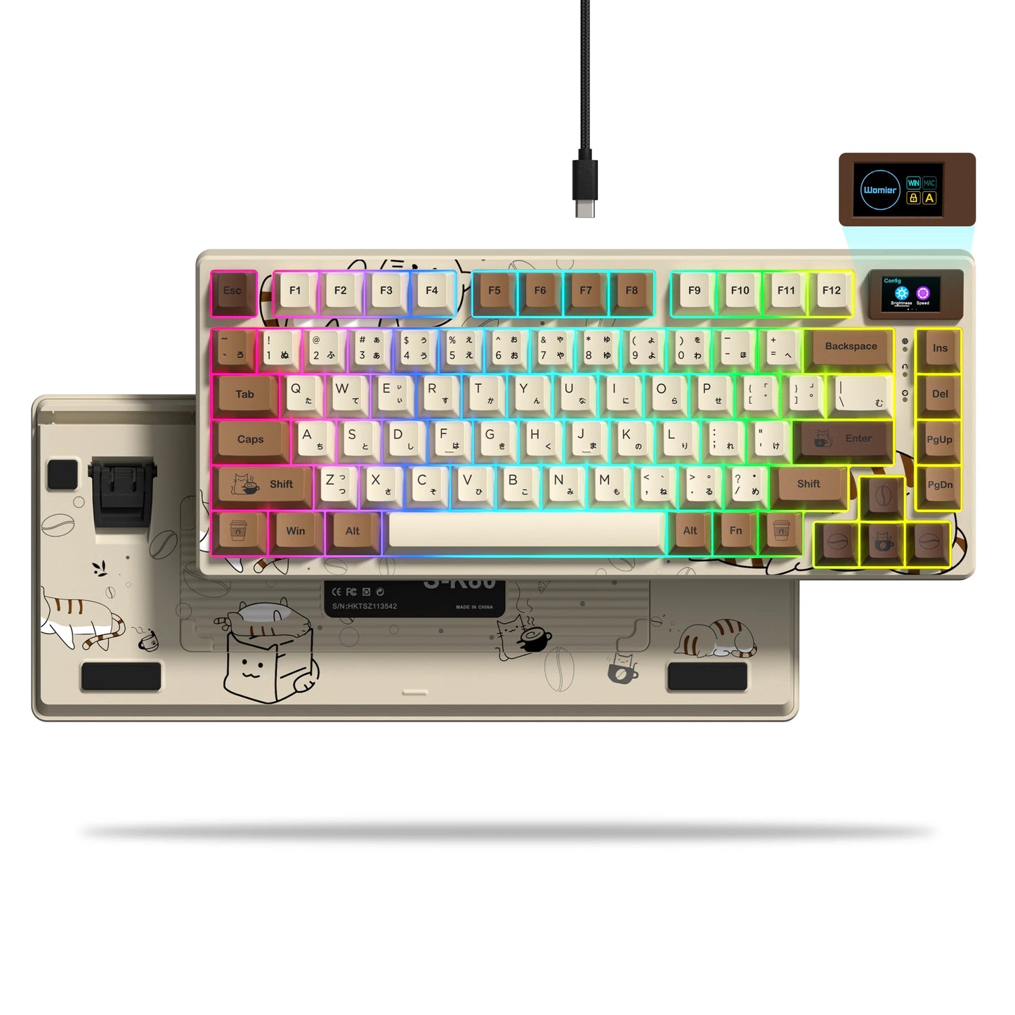 Womier Wired Mechanical Gaming Keyboard with OLED Display, Hot-Swappable RGB Keyboard, PBT Pudding Keycaps, 81-Key USB-C Mechanical Keyboard for PC & Laptop