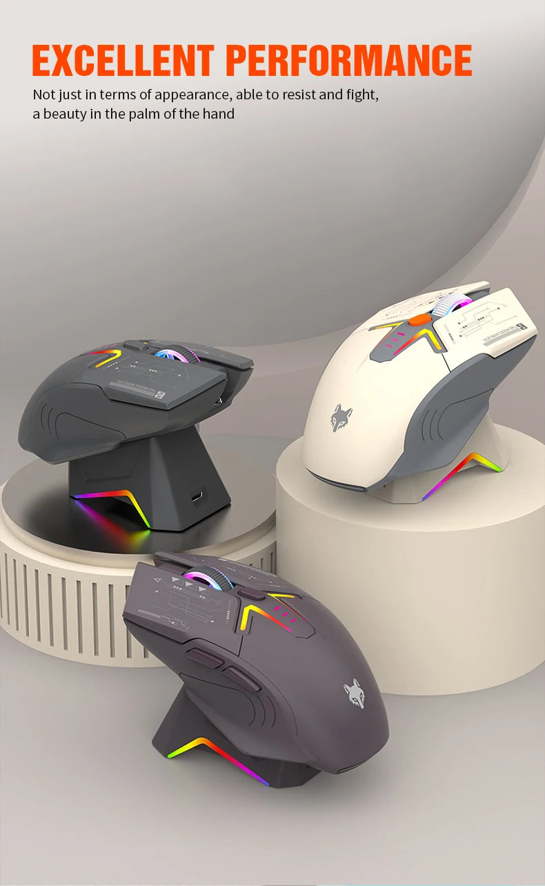 XUNSVFOX H2 trådlös Bluetooth-mus med dubbla lägen, RGB-belysning, för laptop, gaming och kontor, magnetisk laddning