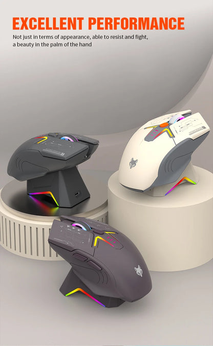 XUNSVFOX H2 trådlös Bluetooth-mus med dubbla lägen, RGB-belysning, för laptop, gaming och kontor, magnetisk laddning