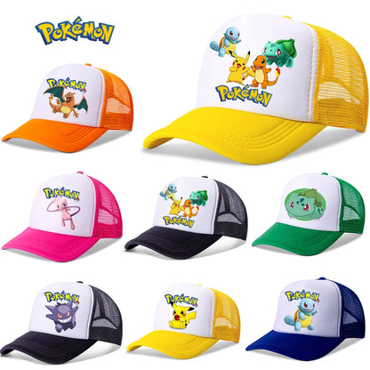 New Anime Pokemon Pikachu Baseball Caps Kid's Summer Mesh Hats Charmander Venusaur Mewtwo Hip Hop Hat Sports Snapback Cap Toys