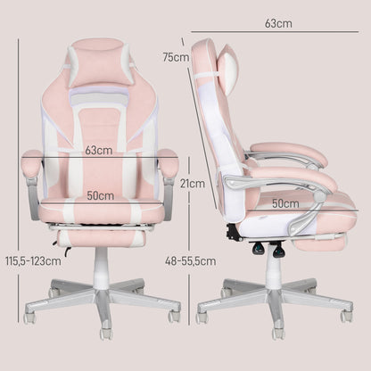 Pink Gaming Chair with Footrest, Adjustable High Back Gaming Chair with Headrest & Lumbar Pillow, 360° Swivel Ergonomic Faux Leather Gaming Chair for Office & Gaming