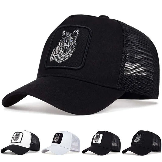 Summer and Spring Animal Embroidery Baseball Hat Sunshade Men's Women's Black Wolf Mesh Breathable Duck Tongue Hat Trucker Cap