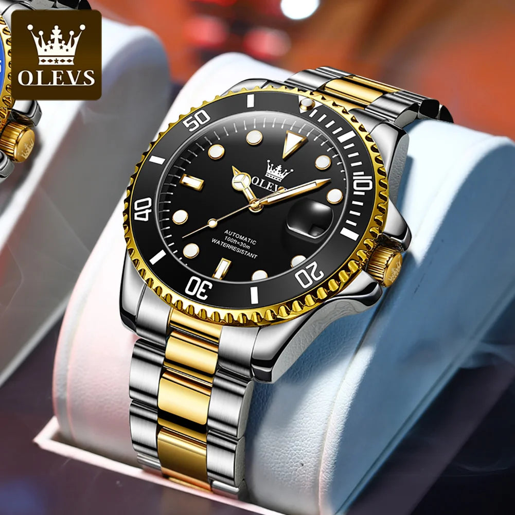 Montre pour homme OLEVS 6650 : montre mécanique automatique classique d'origine pour homme, cadran en zircon, étanche, luminescente, en acier inoxydable
