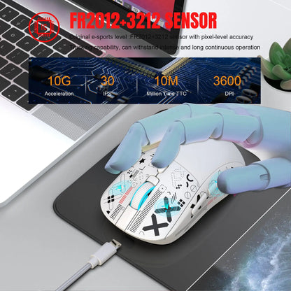 HXSJ T90 Bluetooth Gaming Mouse, 3 Modes Wireless Rechargeable RGB Gaming Mouse, Bluetooth 5.3 & 2.4G USB Gaming Mouse for PC, Laptop, Mac, iPad & Tablet