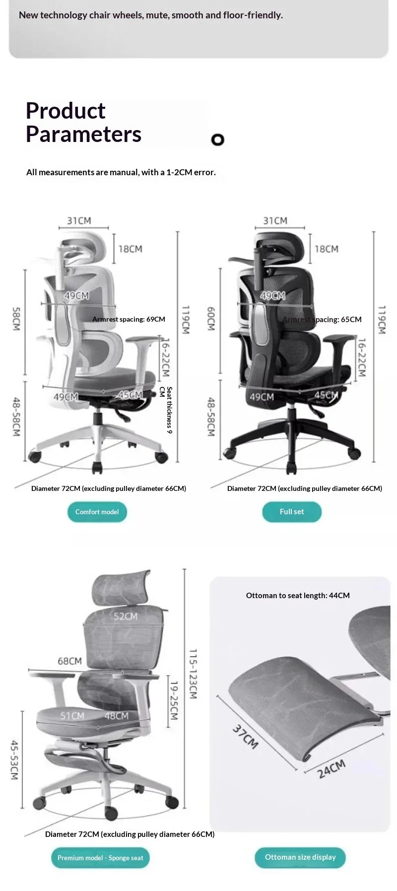 Ergonomic Study Chair High Back Office Chair with Lumbar Support, Adjustable Computer Desk Chair, Comfortable Home Work Chair with Armrests