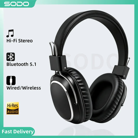 SODO SD-1004 Wireless Headphones Foldable Bluetooth 5.3 HIFI Stereo Headset 40mm Driver Over Ear Headphone with Mic Support TF