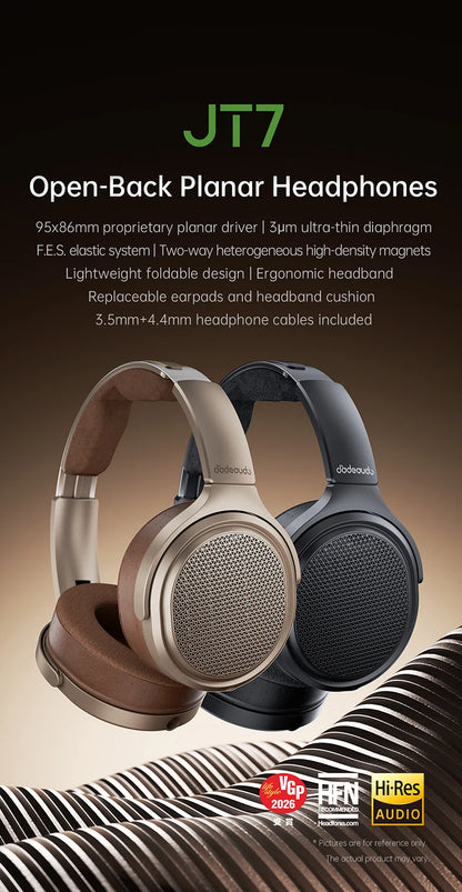 FiiO JT7 Planar Magnetic Over-Ear Audiophile Headphones – 95x86mm Driver, 4.4mm & 3.5mm Wired HiFi Headset