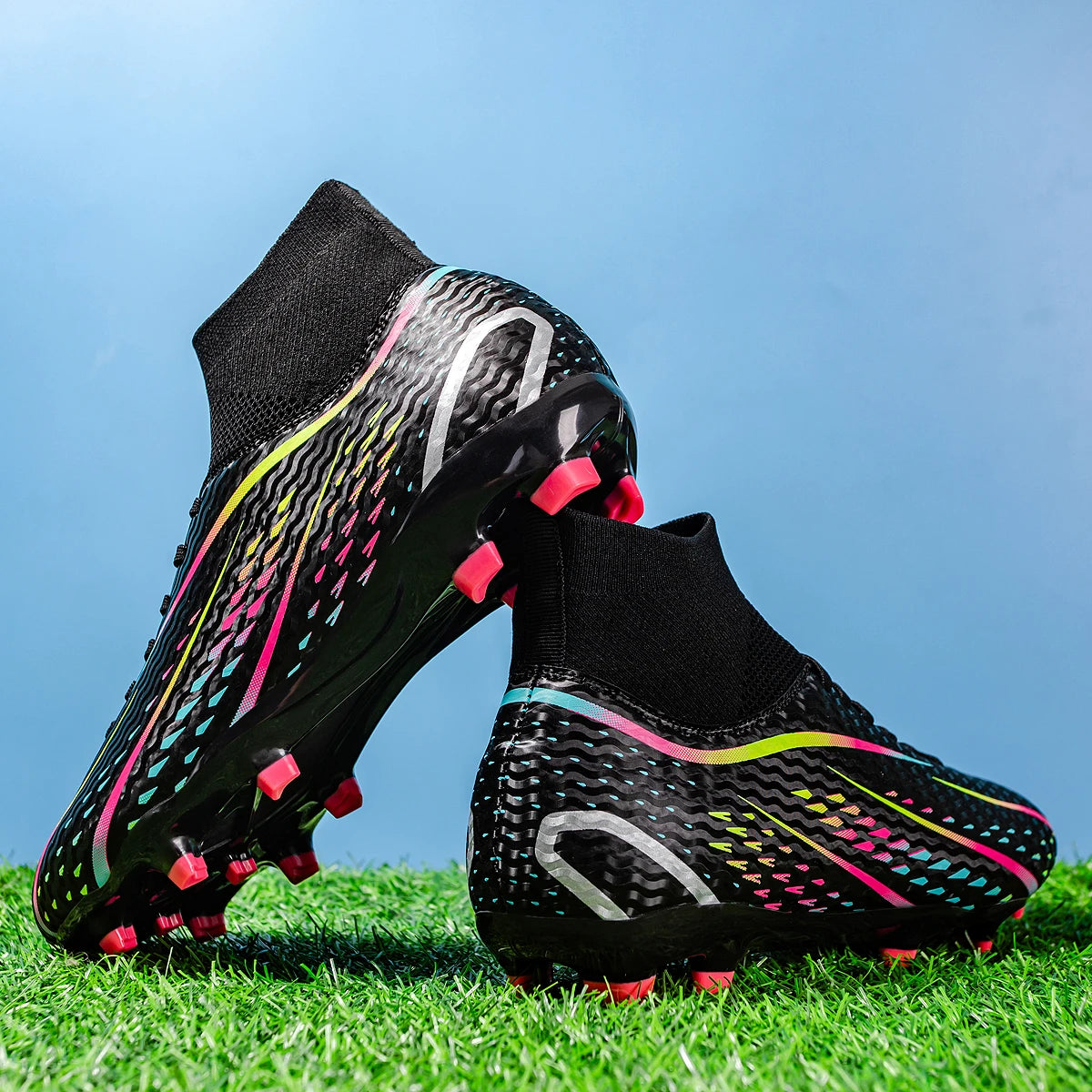 Chaussures de football à tige haute AG FG, respirantes, en PU et mesh, avec crampons TPU complets, antidérapantes, pour protéger la cheville lors des compétitions sur herbe intense.