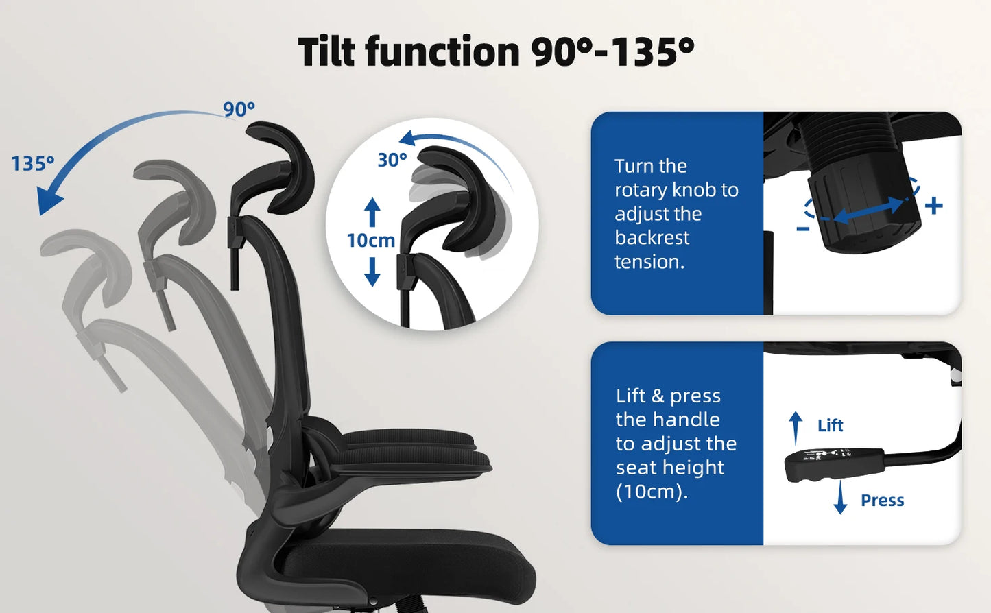 Daccormax Ergonomic Office Chair with Lumbar Support, Adjustable Headrest & Armrests, Computer Desk Chair with 150kg Capacity
