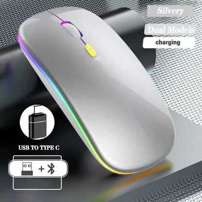 Ladattava langaton hiiri kahdella yhteystilalla, Bluetooth-yhteensopiva 2.4G USB -tietokonehiiri kannettavalle, iPadille, tabletille ja pelikäyttöön