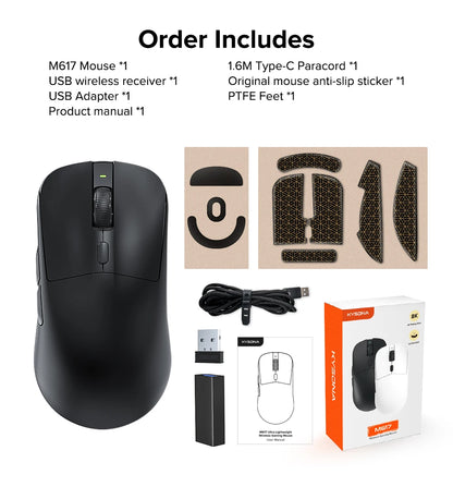 KYSONA M617 Wireless Gaming Mouse Tri-Mode Bluetooth 2.4G & Wired, PAW3395 Sensor, 26K DPI, 8000Hz Polling Rate, 59g Lightweight Rechargeable Gaming Mouse