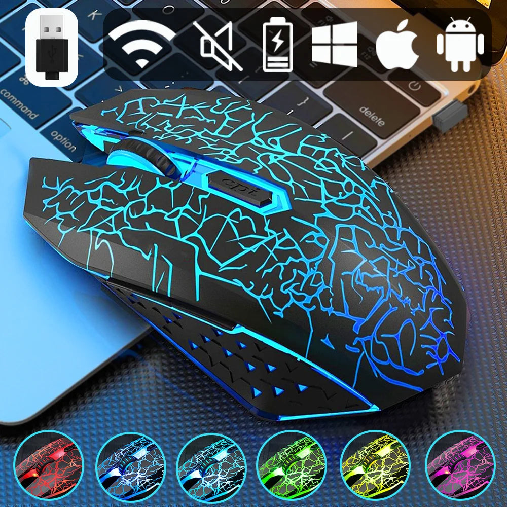 Wireless Gaming Mouse 2.4G Rechargeable Bluetooth Mouse with RGB Backlight, 6-Button Wireless Gaming Mouse for PC, Laptop & E-Sports