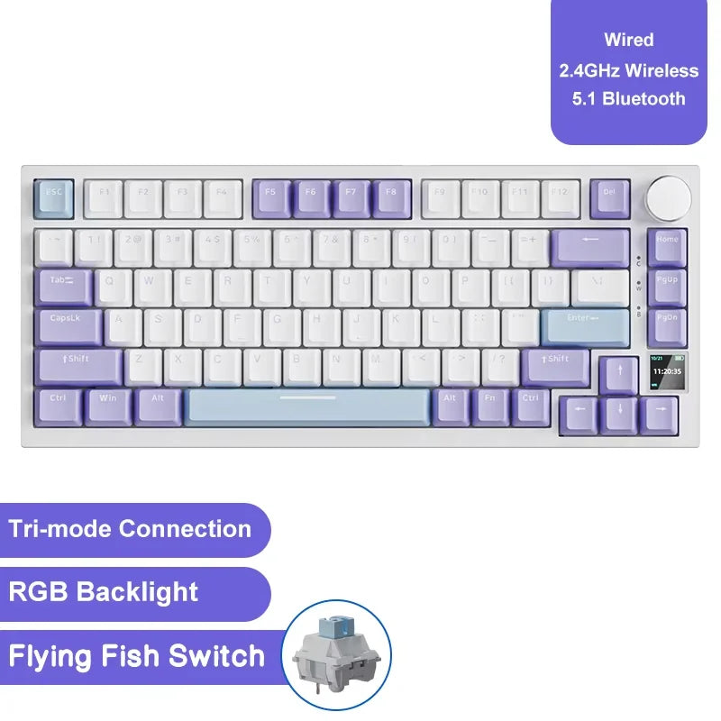 AJAZZ AK820 Mechanical Keyboard Hot-Swappable 82-Key Wired Keyboard with Rotary Volume Knob for Office, Gaming & Home